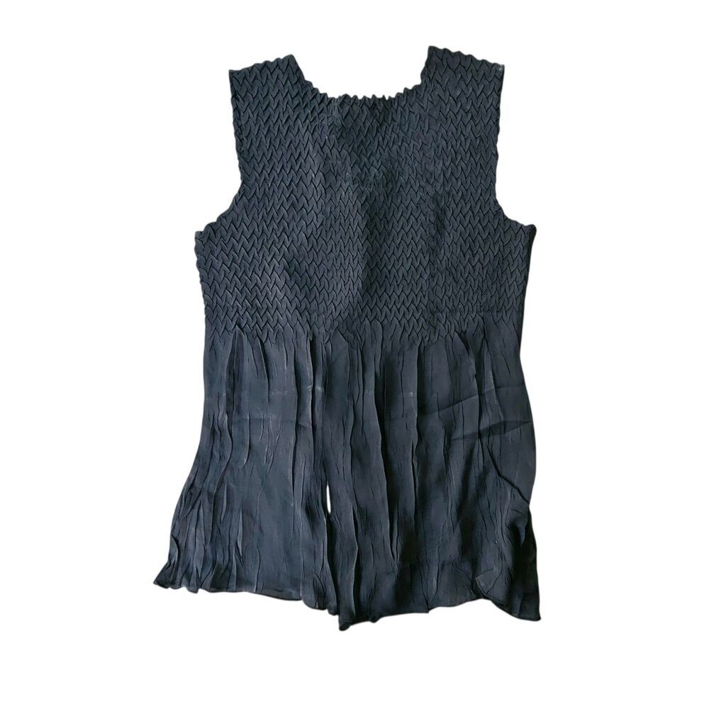 UBU Women's L Black Ruffle Front Tank Top Sheer Rouching Whimsygoth Dark Fairy - Picture 2 of 7